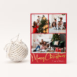 Carte De Vœux En Aluminium Script de fête Rouge 3 Photo Joyeux Noël Or<br><div class="desc">Célébrez la saison avec ce script festif rouge 3 photo Joyeuse carte de vacances en feuille d'or de Noël avec une touche de charme élégant. Le design chic présente une palette de couleurs or et rouge simple, évoquant l'esprit cosy de l'hiver. Son attrait moderne et unique et sa formulation rustique...</div>
