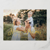 Carte De Vœux En Aluminium Script de neige moderne 2 photo (Recto)