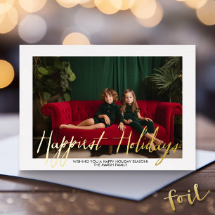 Carte De Vœux En Aluminium Script de photo de Noël Joyuses Fêtes - Carreaux