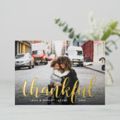 Carte De Vœux En Aluminium Script de remerciement | Photo Thanksgiving (Debout devant)