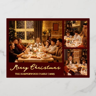 Carte De Vœux En Aluminium Script de rennes de Noël Famille Collage photo