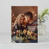 Carte De Vœux En Aluminium Script élégant Joyeux Noël feuille d'or Photo (Debout devant)