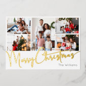 Carte De Vœux En Aluminium Script festif Cinq photos Joyeux or de Noël (Recto)