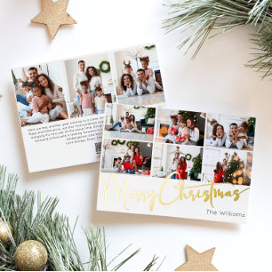 Carte De Vœux En Aluminium Script festif Neuf-Photo Joyeux or de Noël