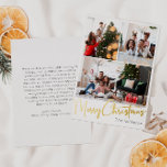 Carte De Vœux En Aluminium Script festif Trois photos Joyeux or de Noël<br><div class="desc">Célébrez la saison avec ce script festif trois photo Joyeux Noël en feuille d'or carte de vacances avec une touche de charme élégant. Le design chic présente une palette de couleurs dorées et blanches, évoquant l'esprit cosy de l'hiver. Son attrait moderne et unique et sa formulation rustique créent un équilibre...</div>
