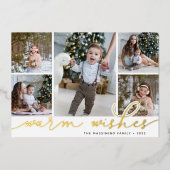 Carte De Vœux En Aluminium Script Gold | 5 Photo Collage Voeux Chauds (Recto)