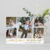 Carte De Vœux En Aluminium Script Gold | 5 Photo Collage Voeux Chauds (Debout devant)