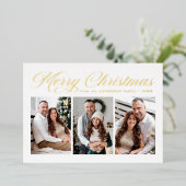 Carte De Vœux En Aluminium Script Gold Calligraphy Joyeux Noël 3 Photo (Debout devant)