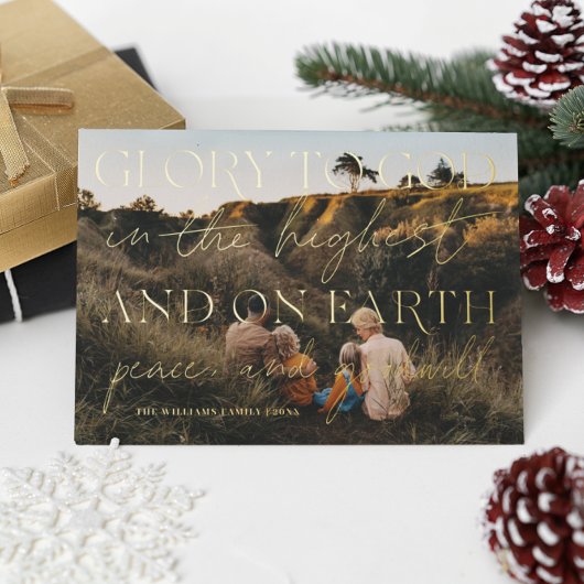 Carte De Vœux En Aluminium Script Gold | Gloire à Dieu Photo de Noël