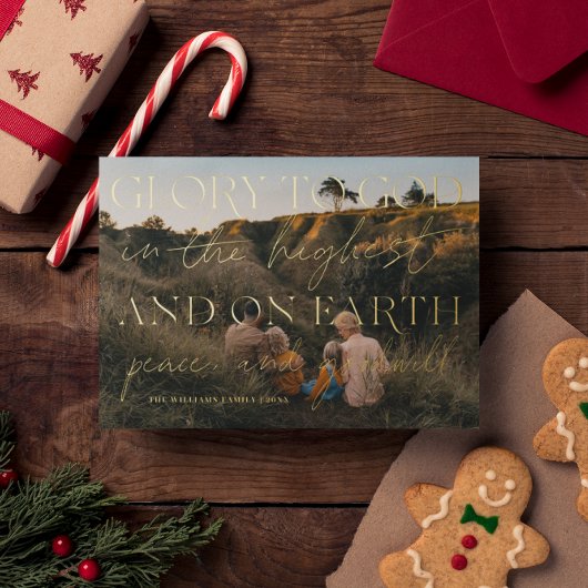 Carte De Vœux En Aluminium Script Gold | Gloire à Dieu Photo de Noël