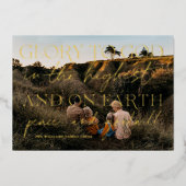 Carte De Vœux En Aluminium Script Gold | Gloire à Dieu Photo de Noël (Recto)