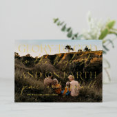 Carte De Vœux En Aluminium Script Gold | Gloire à Dieu Photo de Noël (Debout devant)