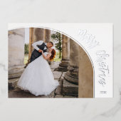 Carte De Vœux En Aluminium Script Joyeux Noël Argenté (Recto)