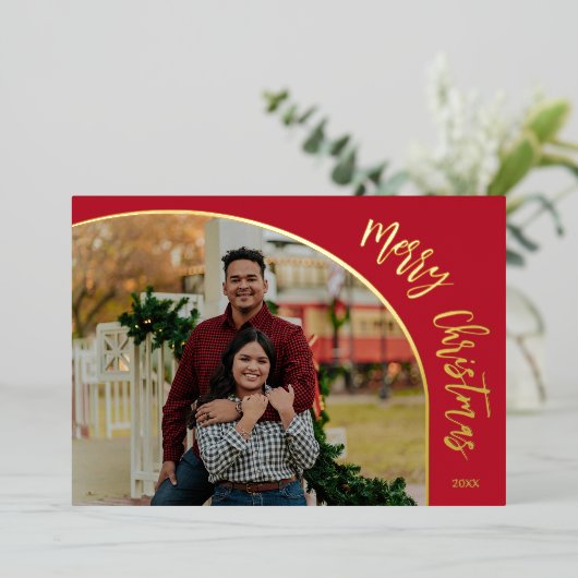 Carte De Vœux En Aluminium Script Joyeux Noël en Or (Debout devant)