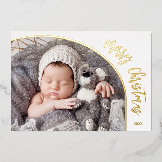 Carte De Vœux En Aluminium Script Joyeux Noël en Or (Recto)