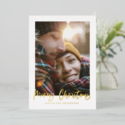 Carte De Vœux En Aluminium script joyeux noël rouge tartan photo (Debout devant)