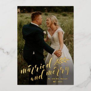 Carte De Vœux En Aluminium Script Marié et Joyeux Mariage Photo Noël