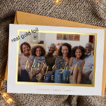 Carte De Vœux En Aluminium Script minimaliste 4 photo collage or Noël<br><div class="desc">Moderne simple minimaliste élégant blanc et vrai feuille d'or 4 photos de famille personnalisées "Joyeux et Joyeux ensemble" script (modèle de texte superposé) carte de vacances. Facile à personnaliser avec vos photos, texte, nom de famille et vos souhaits des deux côtés ! Veuillez noter que la couleur de feuille peut...</div>