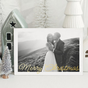 Carte De Vœux En Aluminium Script minimaliste d'or moderne photo Mariage de N
