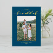 Carte De Vœux En Aluminium Script moderne Bleu Heureux Hanoukka Photo (Debout devant)