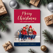 Carte De Vœux En Aluminium Script moderne Christmas Photo Gold