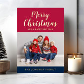 Carte De Vœux En Aluminium Script moderne Christmas Photo Gold