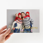 Carte De Vœux En Aluminium Script moderne Christmas Photo Gold