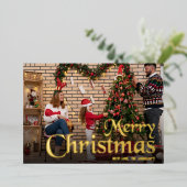 Carte De Vœux En Aluminium Script moderne élégant Joyeux Noël Photo de famill (Debout devant)