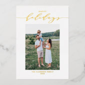 Carte De Vœux En Aluminium Script moderne et élégant Happy Holidays Photo (Recto)