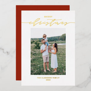 Carte De Vœux En Aluminium Script moderne et élégant Joyeux Noël Photo