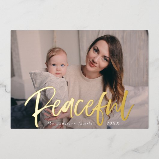 Carte De Vœux En Aluminium Script moderne et pacifique photo rouge (Recto)