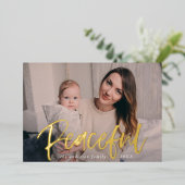 Carte De Vœux En Aluminium Script moderne et paisible photo verte (Debout devant)