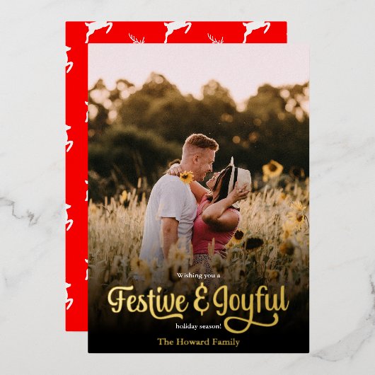 Carte De Vœux En Aluminium Script moderne Festif et Joyful Red Polka Dot (Recto/Verso)