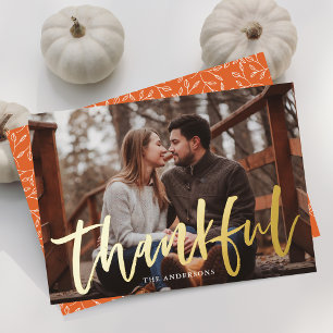 Carte De Vœux En Aluminium Script moderne Grâces Orange Photo Thanksgiving