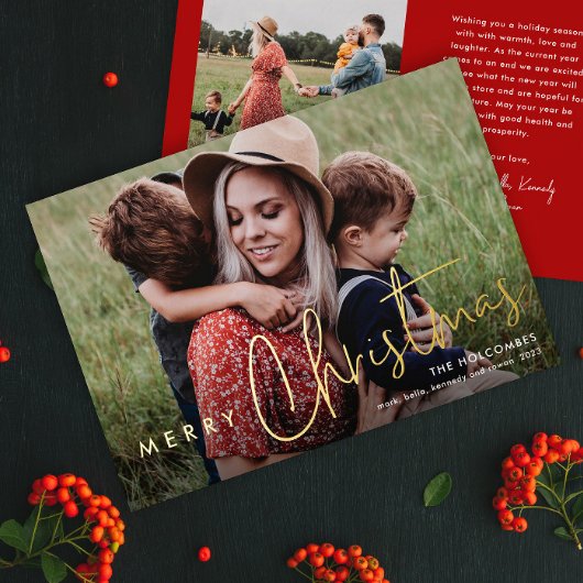 Carte De Vœux En Aluminium Script moderne Joyeuse photo de Noël