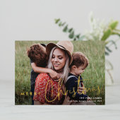 Carte De Vœux En Aluminium Script moderne Joyeuse photo de Noël (Debout devant)