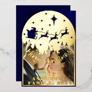 Carte De Vœux En Aluminium Script moderne Joyeux Noël Photo Foil Holiday