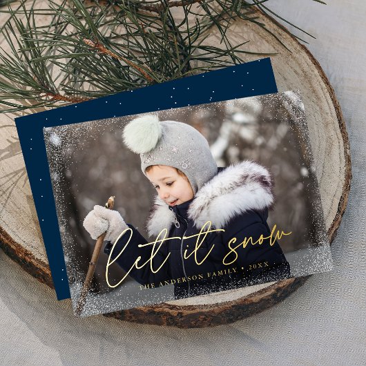 Carte De Vœux En Aluminium Script Moderne Let It Snow