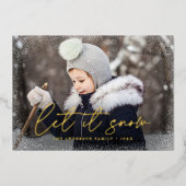 Carte De Vœux En Aluminium Script Moderne Let It Snow (Recto)