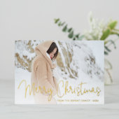 Carte De Vœux En Aluminium Script moderne Photo Élégant Noël (Debout devant)