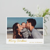 Carte De Vœux En Aluminium Script moderne simple Joyeux Noël Photo Gold (Debout devant)
