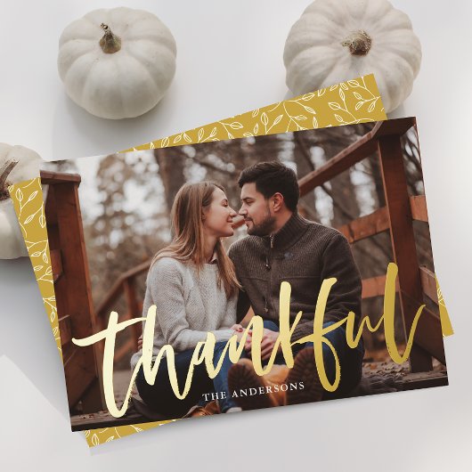 Carte De Vœux En Aluminium Script moderne Thanksgiving Gold