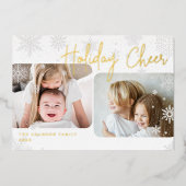 Carte De Vœux En Aluminium Script neige | 2 Photo Foil (Recto)