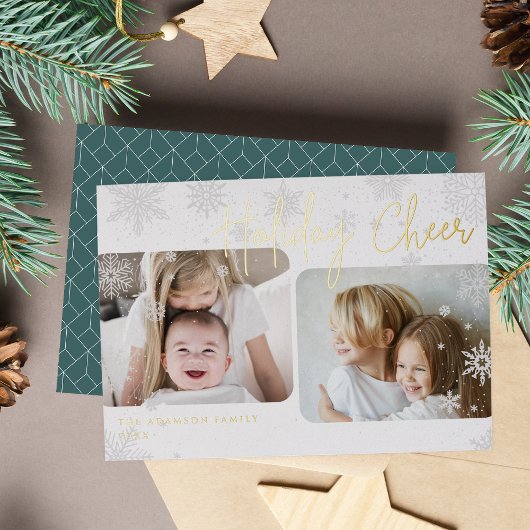 Carte De Vœux En Aluminium Script neige | 2 Photo Foil