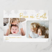 Carte De Vœux En Aluminium Script neigeux | 2 Photo Paix sur Terre (Recto)