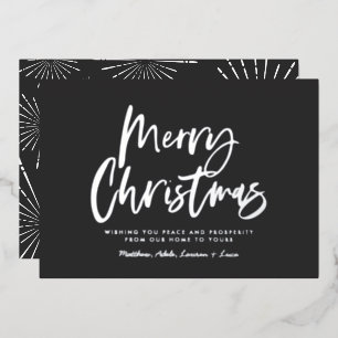 Carte De Vœux En Aluminium script noir et blanc joyeux Noël non photo