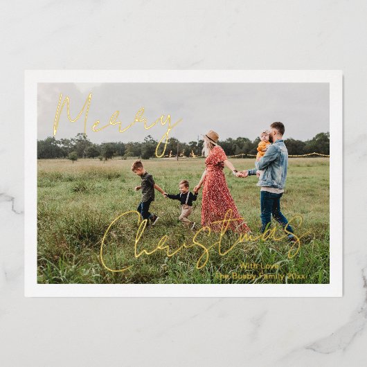 Carte De Vœux En Aluminium Script rustique Photo moderne Noël (Recto)