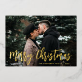 Carte De Vœux En Aluminium Script tendance Joyeux Noël Photo (Recto)