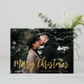Carte De Vœux En Aluminium Script tendance Joyeux Noël Photo (Debout devant)