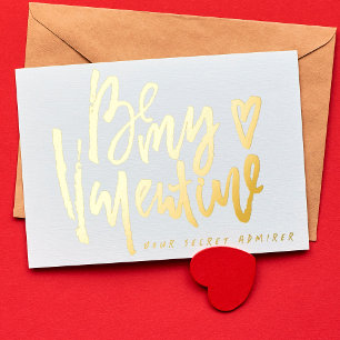CARTE DE VŒUX EN ALUMINIUM SECRET ADMIRER BLANC MODERNE VALENTINES JOUR OR